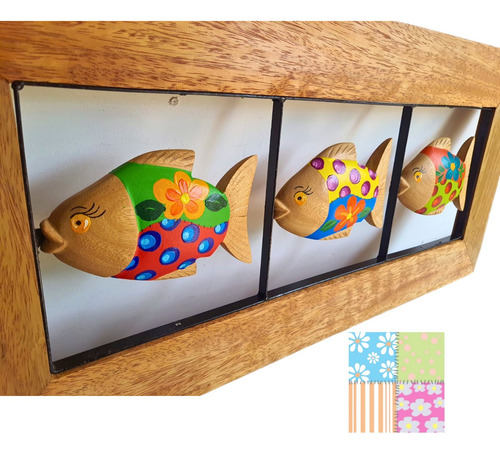Quadro Decorativo Peixes Coloridos Madeira Horizontal