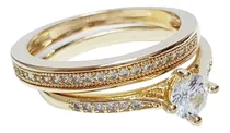 Comprar Anel Solitário Feminino 2 Anéis Brilhantes Banhado Ouro 18k
