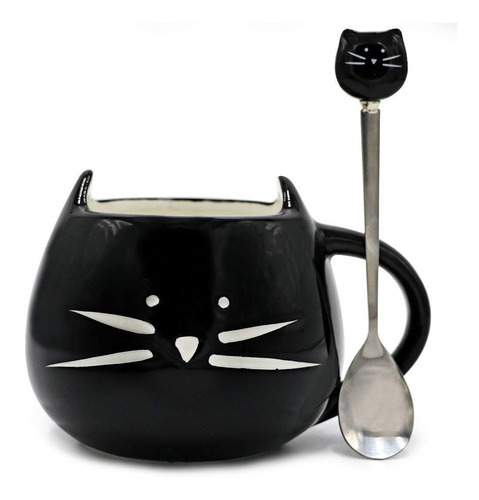 Taza Gato Gatito Ceramica Para Cafe Te + Cuchara