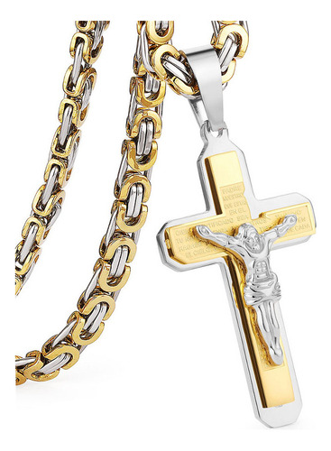 Collar De Cadena Bizantina Con Crucifijo De La Biblia