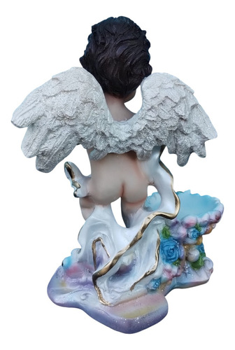 Angel Querubín Con Arpa Dulcero Figura Resina Centro Mesa Color Multicolor