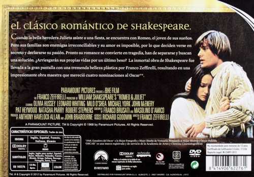 Imagen 2 de 3 de Dvd Romeo Y Julieta / Romeo & Juilet (1968) De Zeffirelli