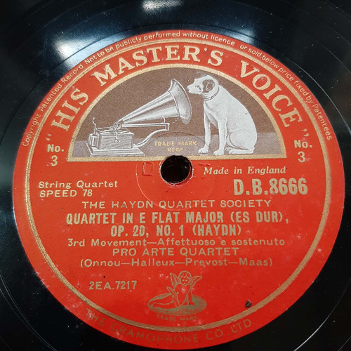 Pasta Pro Arte Quartet Haydn 2-3 Masters Voice Tc39