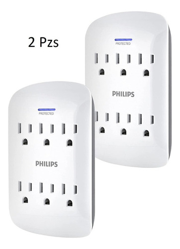 Multicontacto 6 Entradas Con Proteccion Philips 2 Pack Color Blanco