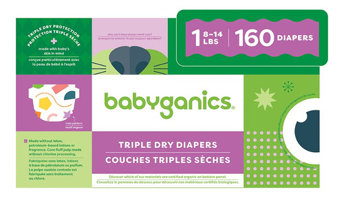 Babyganics Talla 1, 160 Unidades, Absorbentes, Transpirables