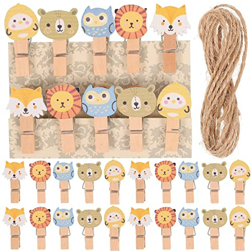 100pcs Wood Clips Forest Animals With Twine Clothespins...