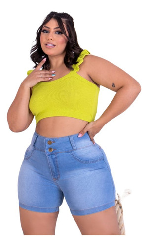 Short Saia Feminino Jeans Plus Size Com Bolso E Lycra 