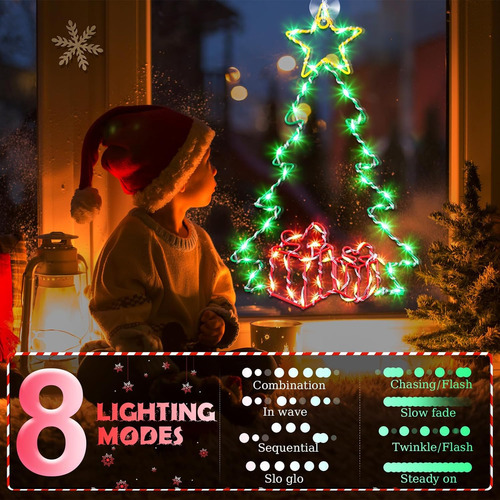 Luces Ventana Silueta Árbol Navidad 38cm Hiboom