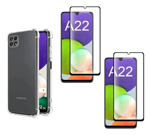 Kit Capa Anti Impacto + 2 Pel 3d Para Galaxy A22 4g 6.4 Pol.