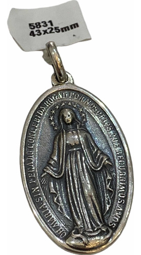 Medalla Virgen Milagrosa Grande En Plata 925. Tuset.