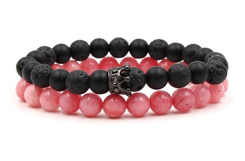 Pulseras Corona Piedra Onix Volcanica Cuarzo Rosa 