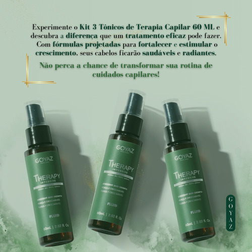 Kit 3 Tônicos Capilares Goyaz 60ml Crescimento Rápido