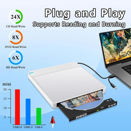 Reproductor Bluray Nolyth, Externo, Cd/dvd, Usb/usb-c