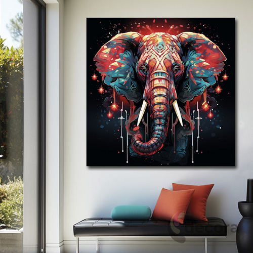 Cuadro Elefante Colores Canvas Elegante Sala Animal 37 90x90