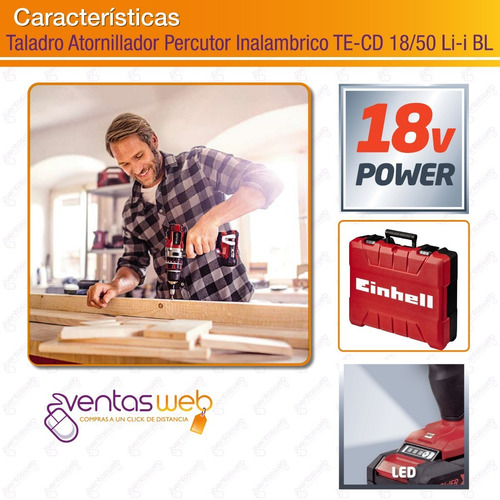 Imagen 6 de 9 de Taladro Atornillador Percutor Einhell Brushless + Completo