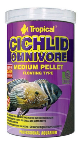 Ração P/ Peixe Cichlid Omnivore Medium Pellet 180g Tropical