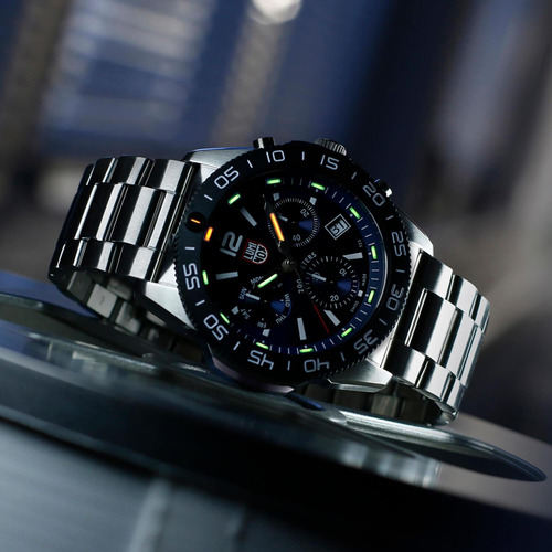 Reloj De Pulsera Luminox Para Hombre Plateado Xs.3144 Color del bisel Negro Color del fondo Azul