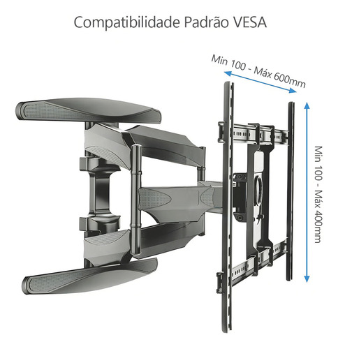 Suporte Ergonômico De Parede Multi Articulado Para TV e Monitor Tela 32" A 86" FA6 Fitter