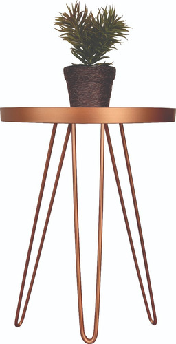 Mesinha De Canto Redonda Pé De Ferro Dourada 60cm Cor Cobre
