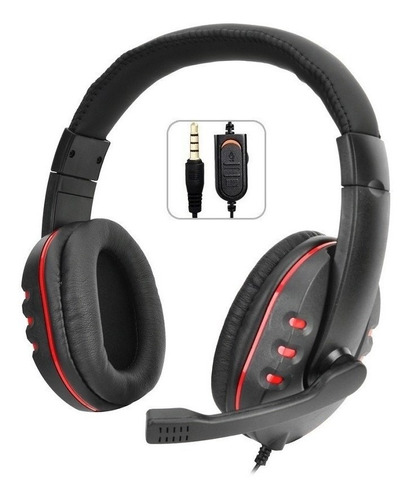 Fone De Ouvido P3 Headset Compatível Ps5 Ps4 Ps3 Xbox One Pc Cor Preto/Vermelho
