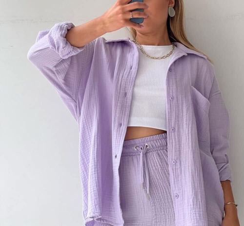 A Conjunto De 2 Piezas De Lino Y Algodón Para Mujer, Camisa
