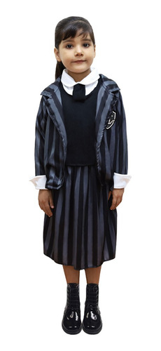 Disfraz Uniforme De Merlina Academia Nunca Mas Nevermore Negro Para Niña