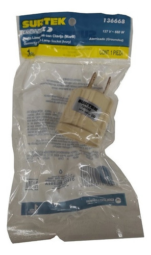 Portalampara Surtek 136668 Clavija Marfil 127v 1pz Color Blanco