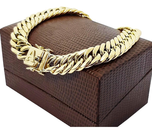 Pulseira Elos Duplos 20 Gramas Ouro 18k 750 Fecho Letra