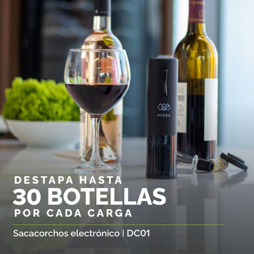 Avera Sacacorchos Eléctrico Para Vinos Recargable Usb Dc01 Negro
