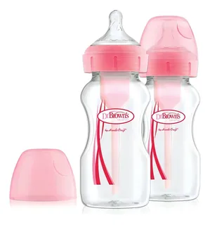 Dr Brown's Options+ 2 Biberones Rosas De Cuello Ancho de 9 oz 0m+ nivel 1