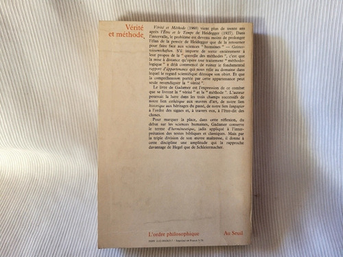 Verite Et Methode Hans Gadamer Lignes Hermeneutique Seuil