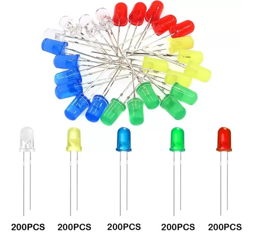 1000 Leds Ultrabrillantes De, 5mm, 5 Colores Disponibles