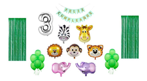 Set Globos Animales De La Selva Cumpleaños Eventos Fiestas 