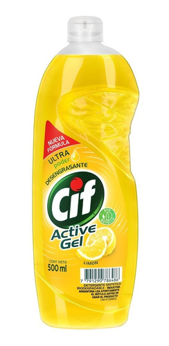 Imagen 2 de 4 de Detergente Cif Concentrado Active Gel Limon X 500ml