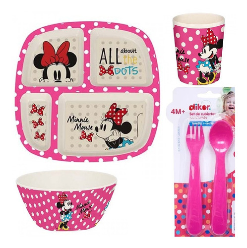 Vajilla Bambu Infantil Frozen Minnie Mickey Paw Completa Lic