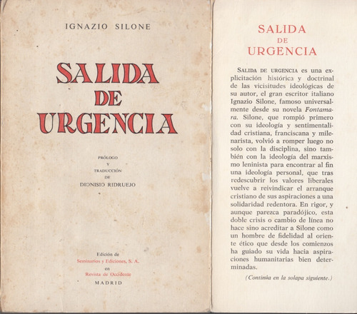 Ignazio Silone Salida De Urgencia 1969 Literatura Italiana