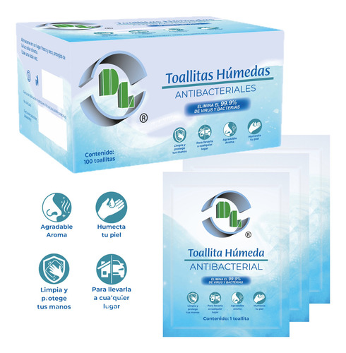 Toallitas Húmedas Antibacteriales Caja Con 100 Piezas