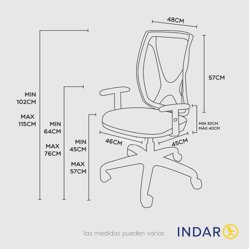 Imagen 3 de 8 de Silla Escritorio Indar Alma Blanca Ergonomica Brazo/ Reg