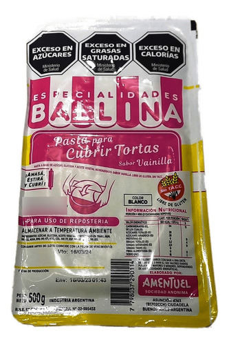 Pasta Ballina Para Cubrir Tortas Sabor Vainilla X 500gs.