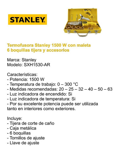 Termofusora Stanley 1500w Caja 6 Juegos Boquillas Tijera
