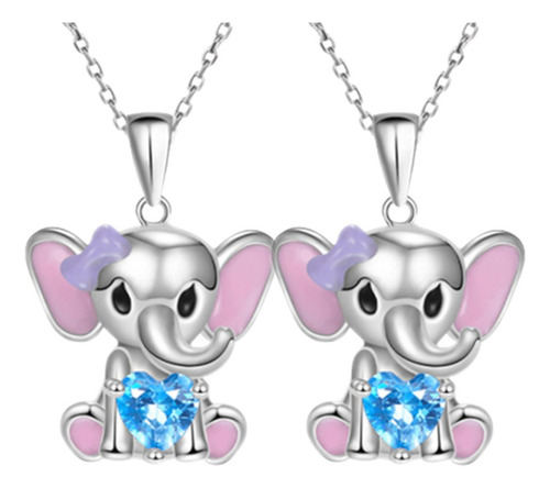 Joyeria De Cadenas, Mxlek-002, 2pzas, Elefante/corazón, Plat Color Plata/azul