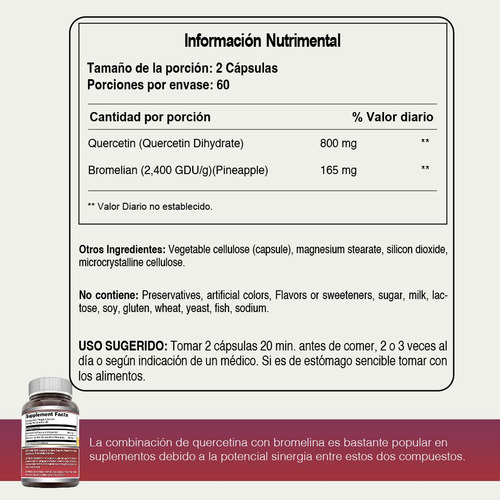 Amazing Formulas Quercetin Bromelain Apoyo Inmune 120 Caps