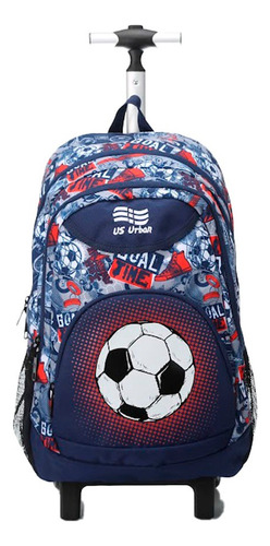 Set 3 Mochila Escolar Carrito Con Lonchera Y Lapicera Balon Futbol Color Gris Diseño De La Tela Estampado