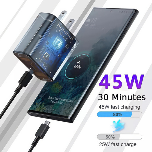 Cargador 45w Tipo C Carga Súper Rápida Compatible Con Cable Negro