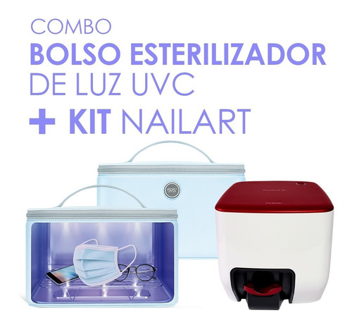 Kit Impresora De Uñas Nailart + Bolso Esterilizador Luz Uv-c