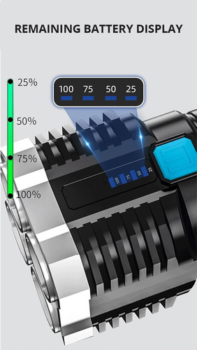 Linterna Led De Alta Potencia Recargable 4 Modos Luz Lateral