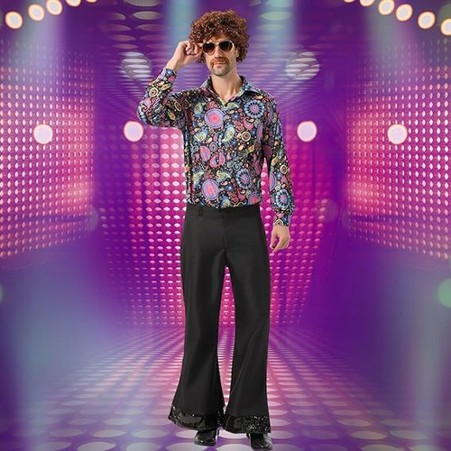 Disfraz De Discoteca Los 70 Para Hombre 1970s Camisa Floral