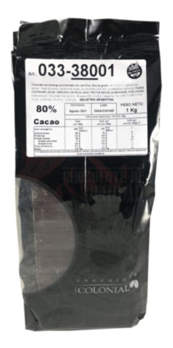 Chocolate Cobertura Colonial Semiamargo Cacao 80% X 1kg X 1