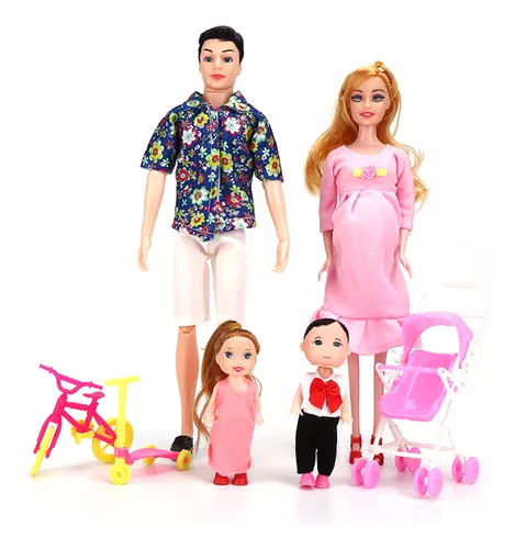 Boneca Barbie Grávida E Família Carrinho E Papai Mamãe Filho