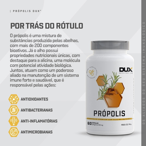 Própolis Dux - Pote 60 Cápsulas Sabor Sem Sabor